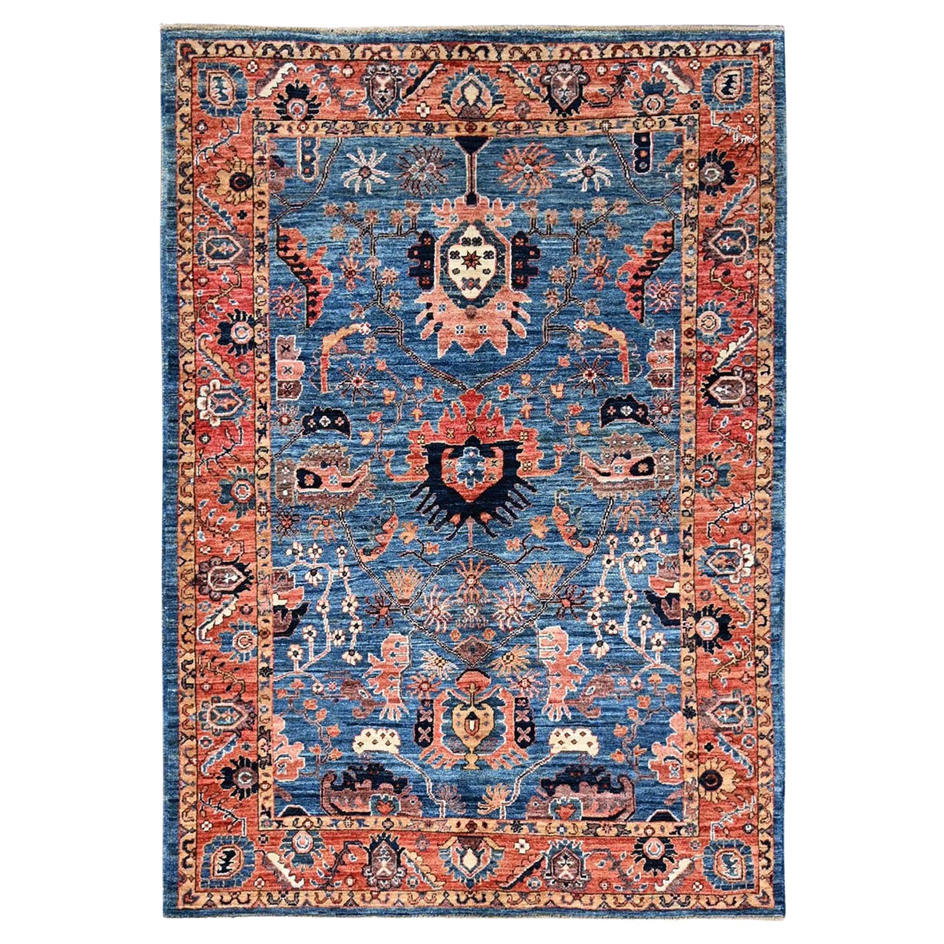 4'4"x6'2" Blue Aryana Collection Heriz All Over Design Hand Knotted All Wool Rug