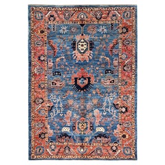 4'4"x6'2" Blue Aryana Collection Heriz All Over Design Hand Knotted All Wool Rug