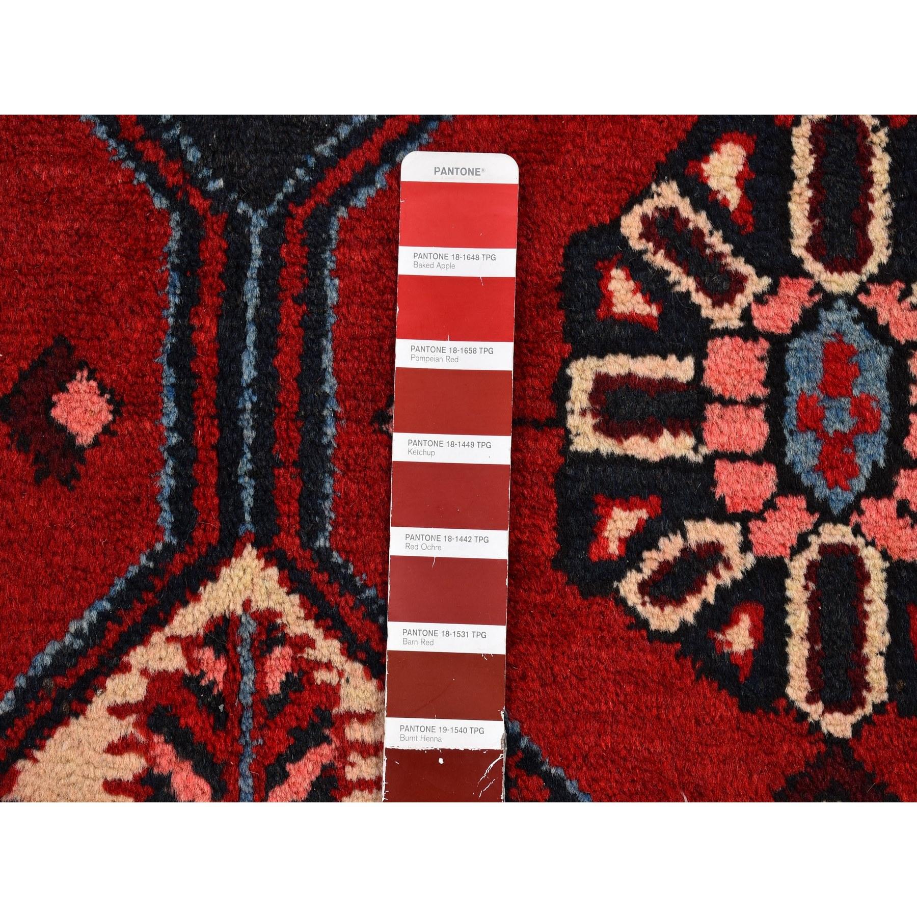 Si tratta di un autentico tappeto orientale rosso &New Persian Hamadan in lana naturale con disegno etnico annodato a mano e colori vivaci. È stato tessuto per mesi e mesi secondo le secolari tecniche di tessitura persiane da esperti