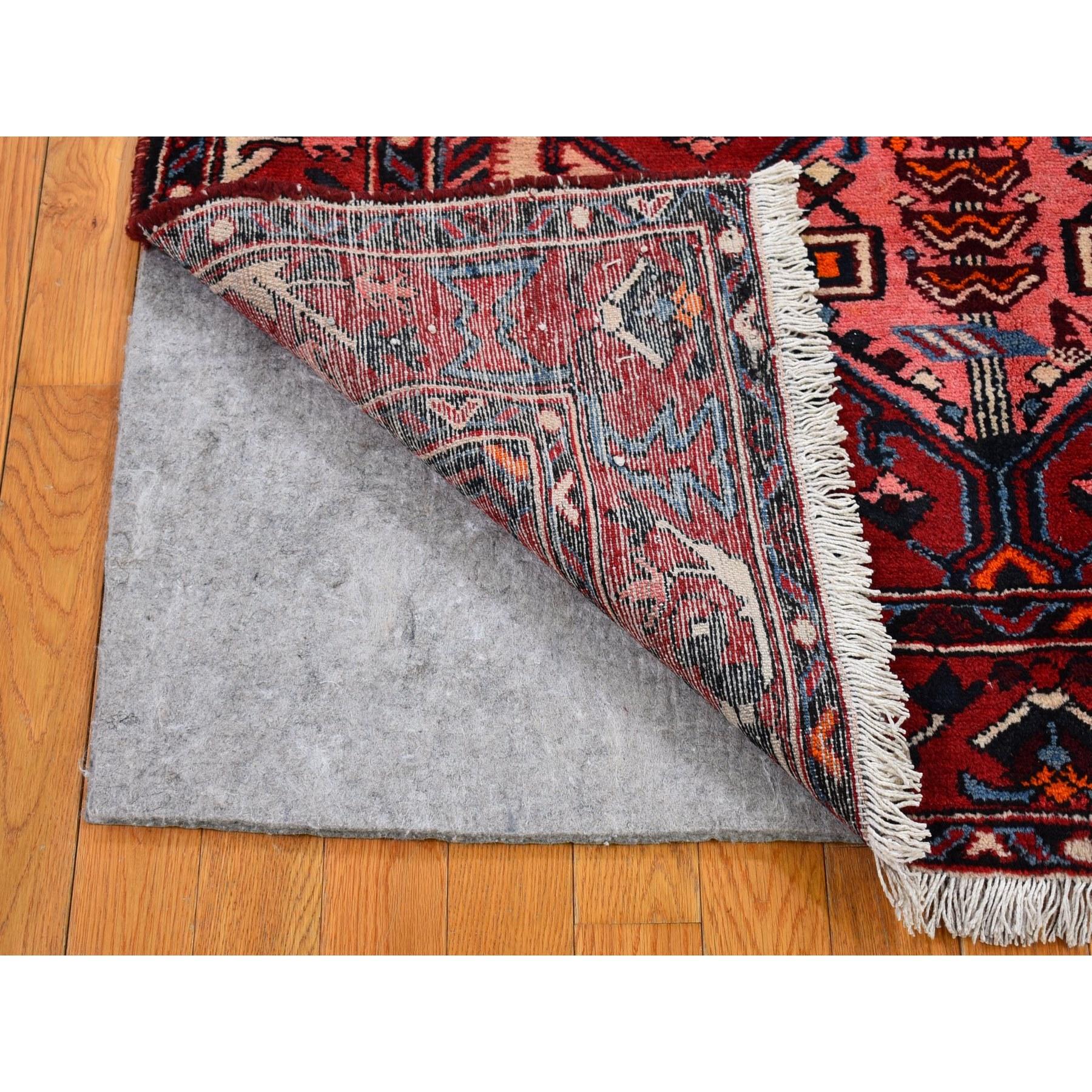 Medievale Tappeto rosso New Persian Hamadan in lana naturale con disegno etnico annodato a mano 4'4 
