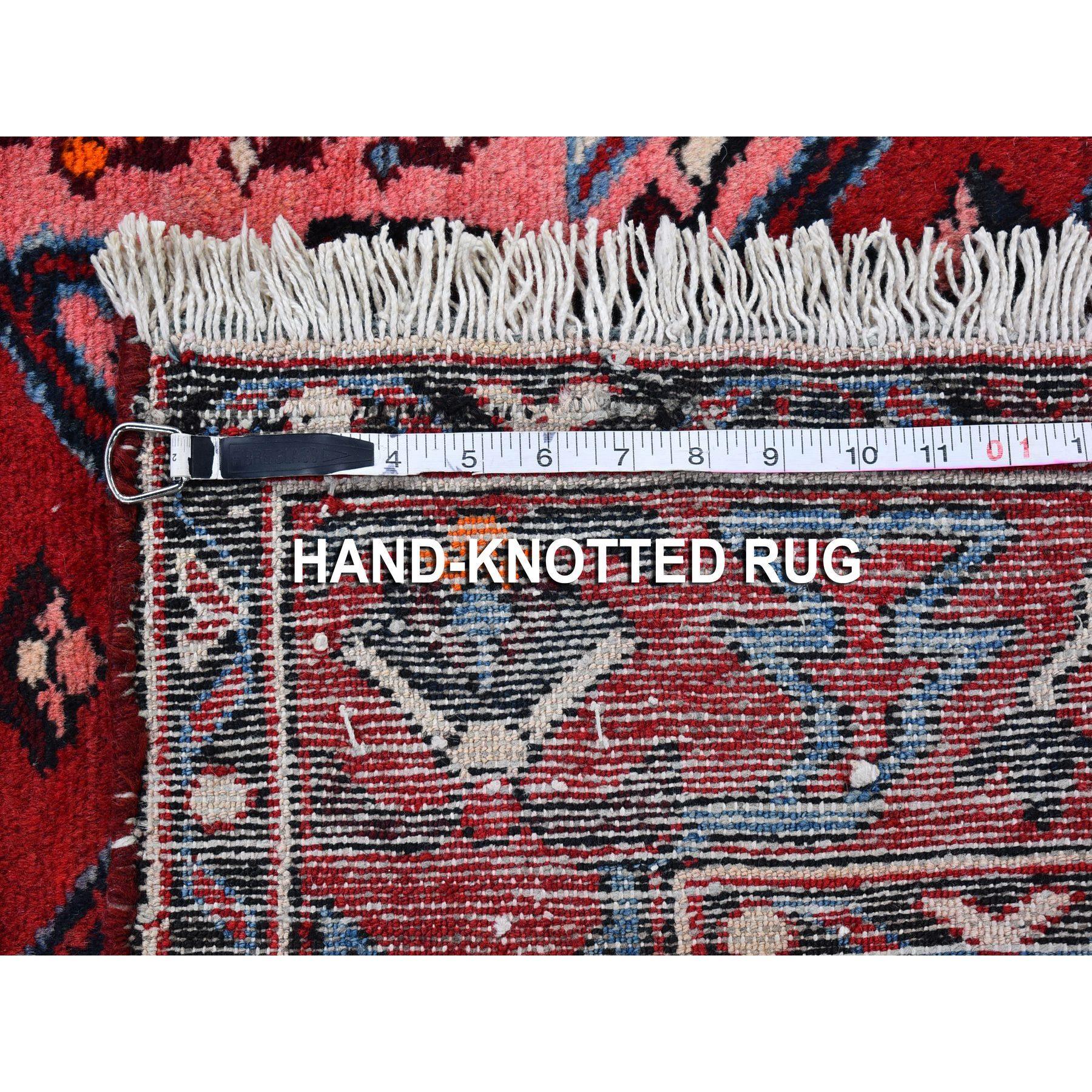 Tappeto rosso New Persian Hamadan in lana naturale con disegno etnico annodato a mano 4'4 