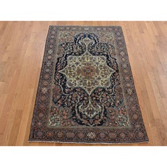 4'4"x6'9" Brown Antique Persian Fereghan Sarouk Clean Pure Wool Hand Knotted Rug
