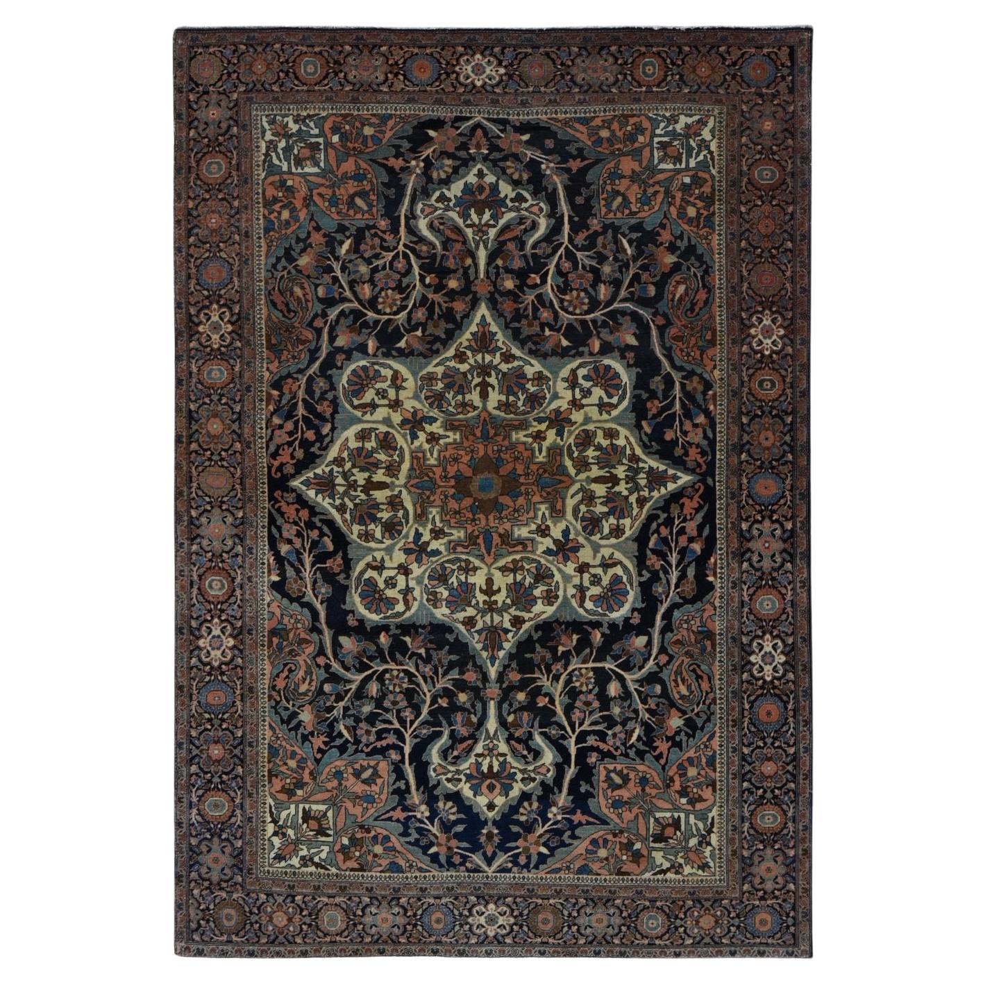 4
4 "x6
9" Braun Antik Persisch Fereghan Sarouk Saubere Reine Wolle Handgeknüpft Teppich