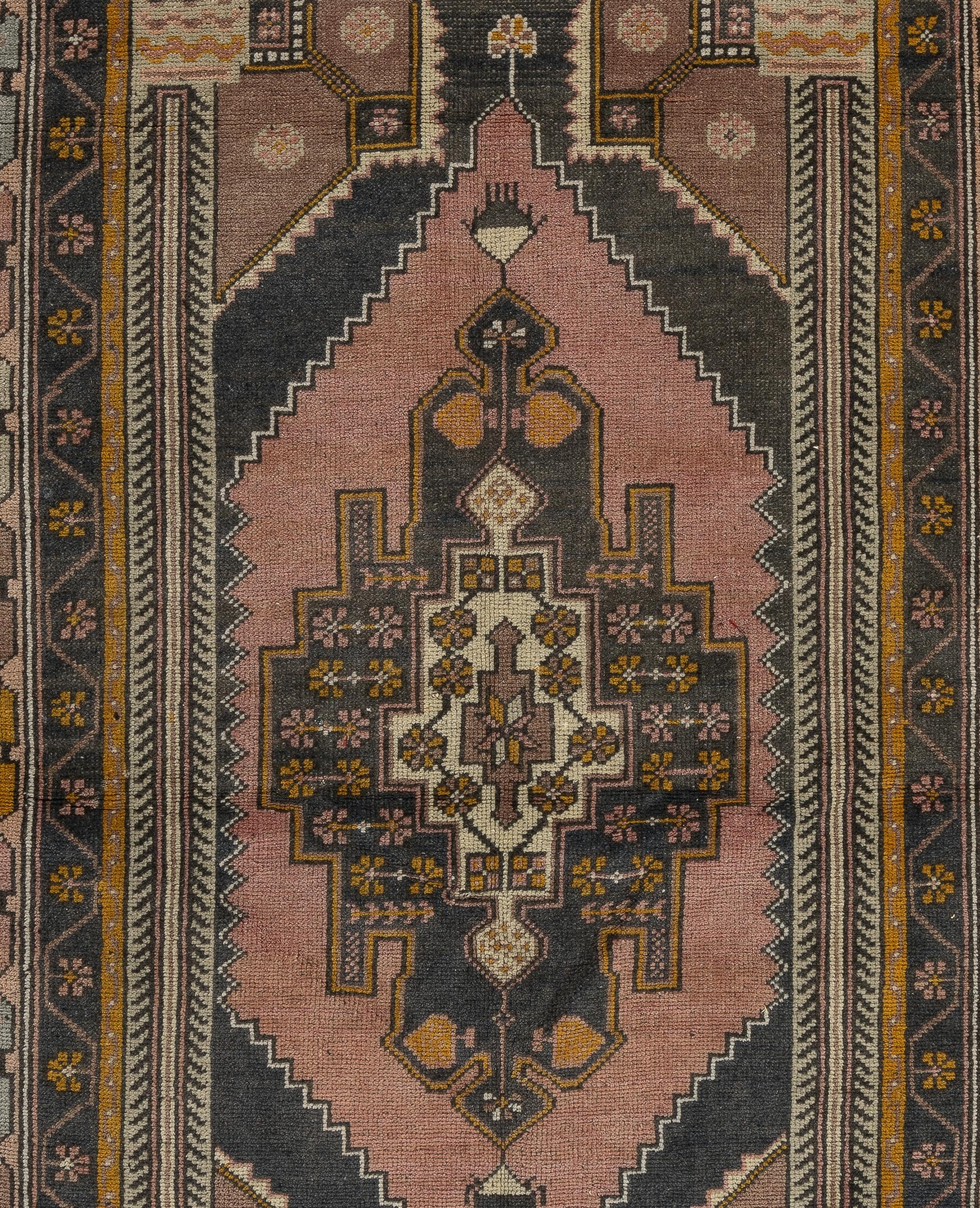 Hand-Woven 4.4x7.3 Ft Handmade Mid Century Turkish One-of-a-kind Rug with Tribal Style For Sale