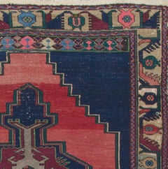 4.4x7.4 Ft Handmade Anatolian Tribal Wool Rug in Navy Blue, Red, Green & Gray