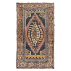 Vintage 4.4x7.6 Ft Midcentury Oriental Rug, Hand Knotted Anatolian Tribal Wool Carpet