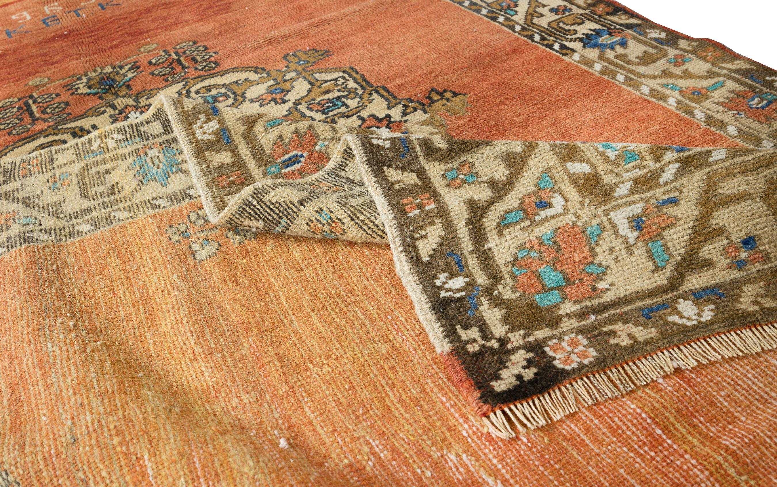 A hand-knotted vintage Central Anatolian rug made in 1963.  The rug has even wool pile on wool foundation. It is heavy and lays flat on the floor, in very good condition with no issues. It has been washed professionally, The rug is sturdy and can be