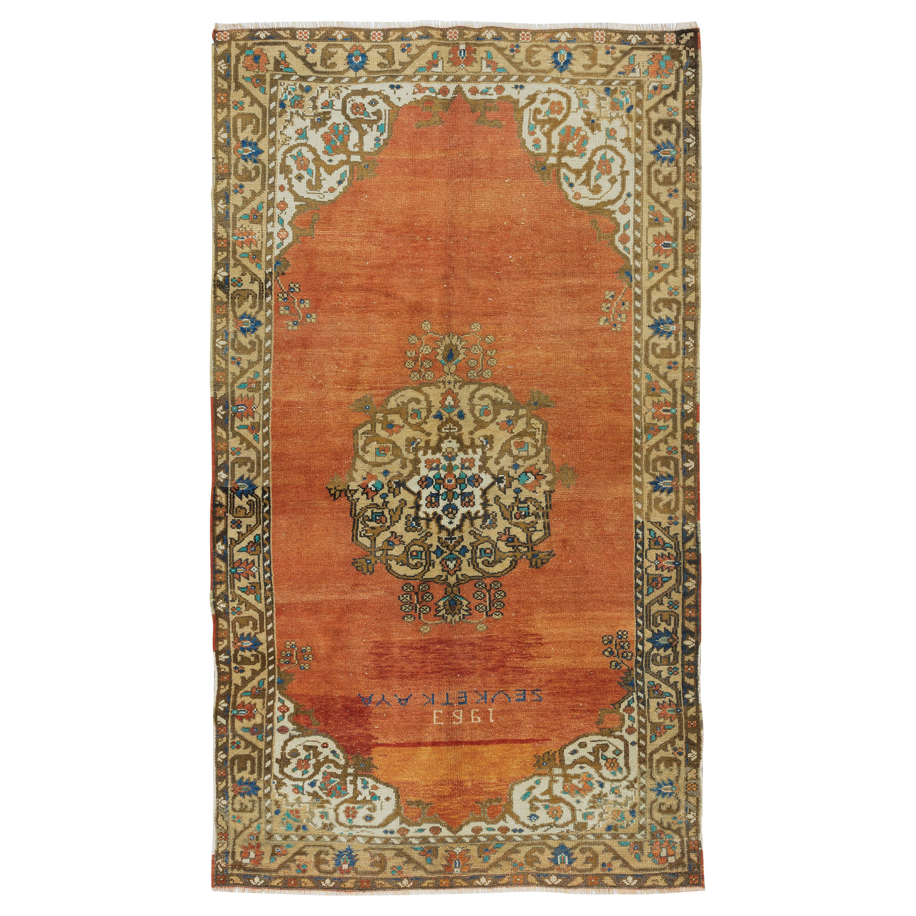 4.4x8 Ft - Datato 1963. Tappeto vintage da villaggio turco unico nel suo genere. 100% lana. in vendita