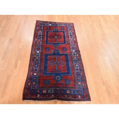 4'4"x8'2" Red Antique Caucasian Rug Armenian Kazak Hand Knotted Wool Oriental