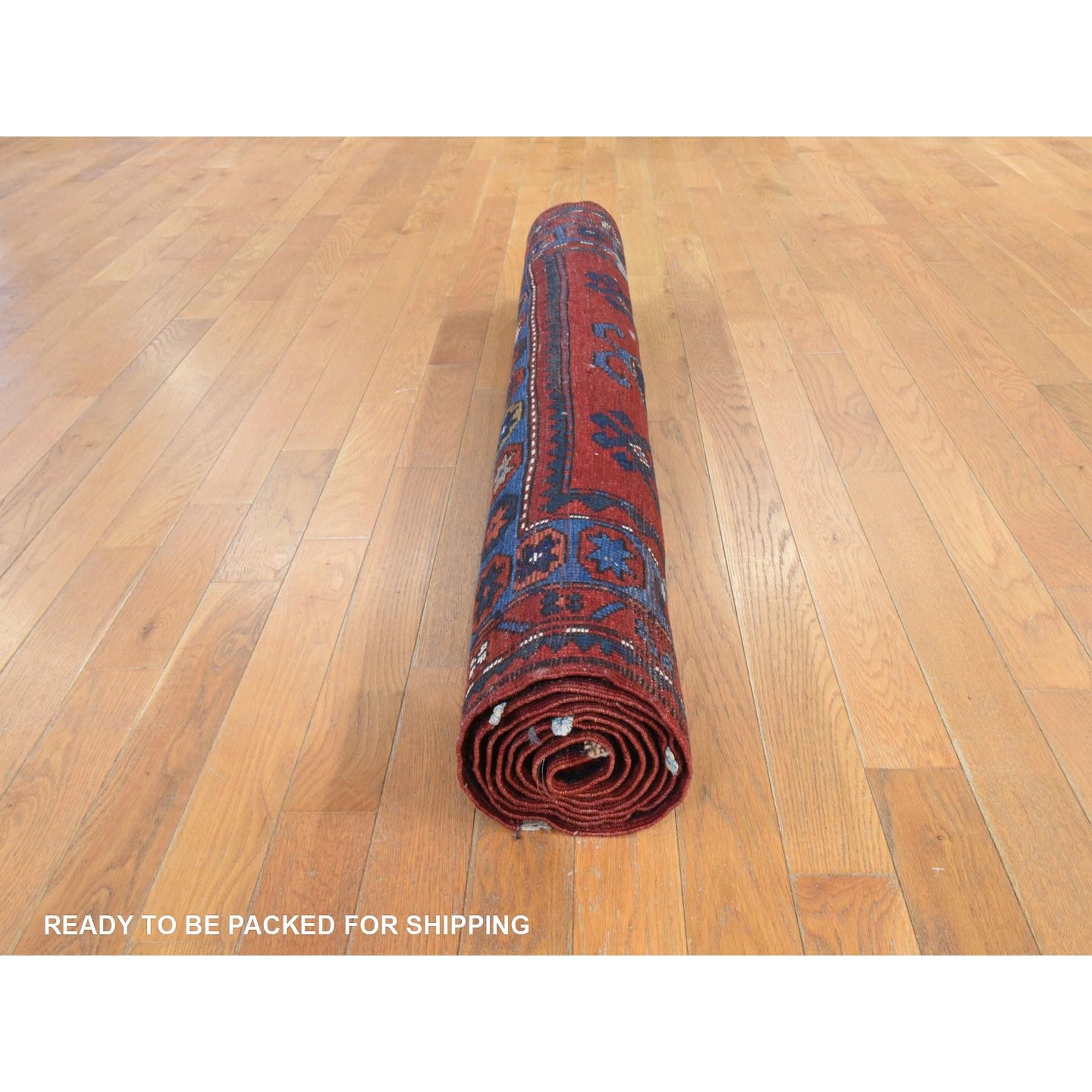 Inizio XX secolo Tappeto rosso antico caucasico armeno kazako annodato a mano in lana orientale 4'4 