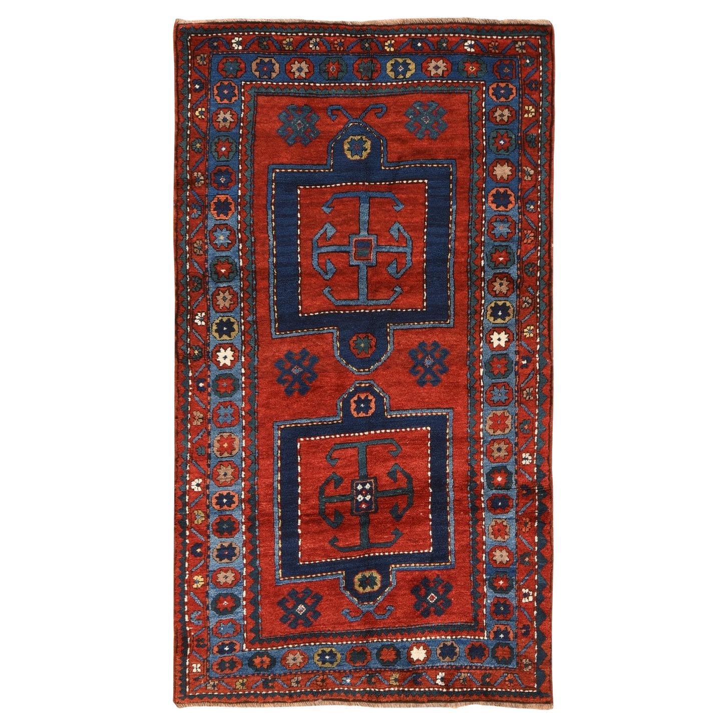 Tappeto rosso antico caucasico armeno kazako annodato a mano in lana orientale 4'4 "x8'2"