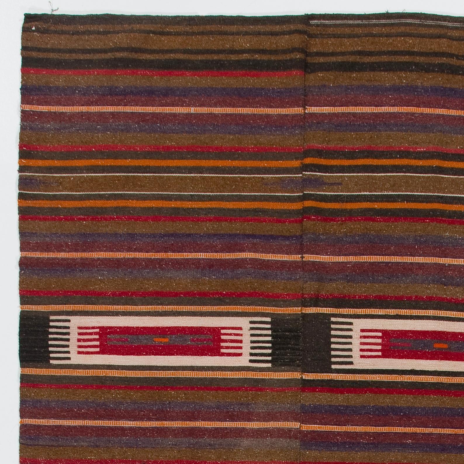 Bohemian 4.4x9 ft Nomadic Vintage Anatolian Kilim Rug. Flat-Weave Carpet, 100% Wool For Sale