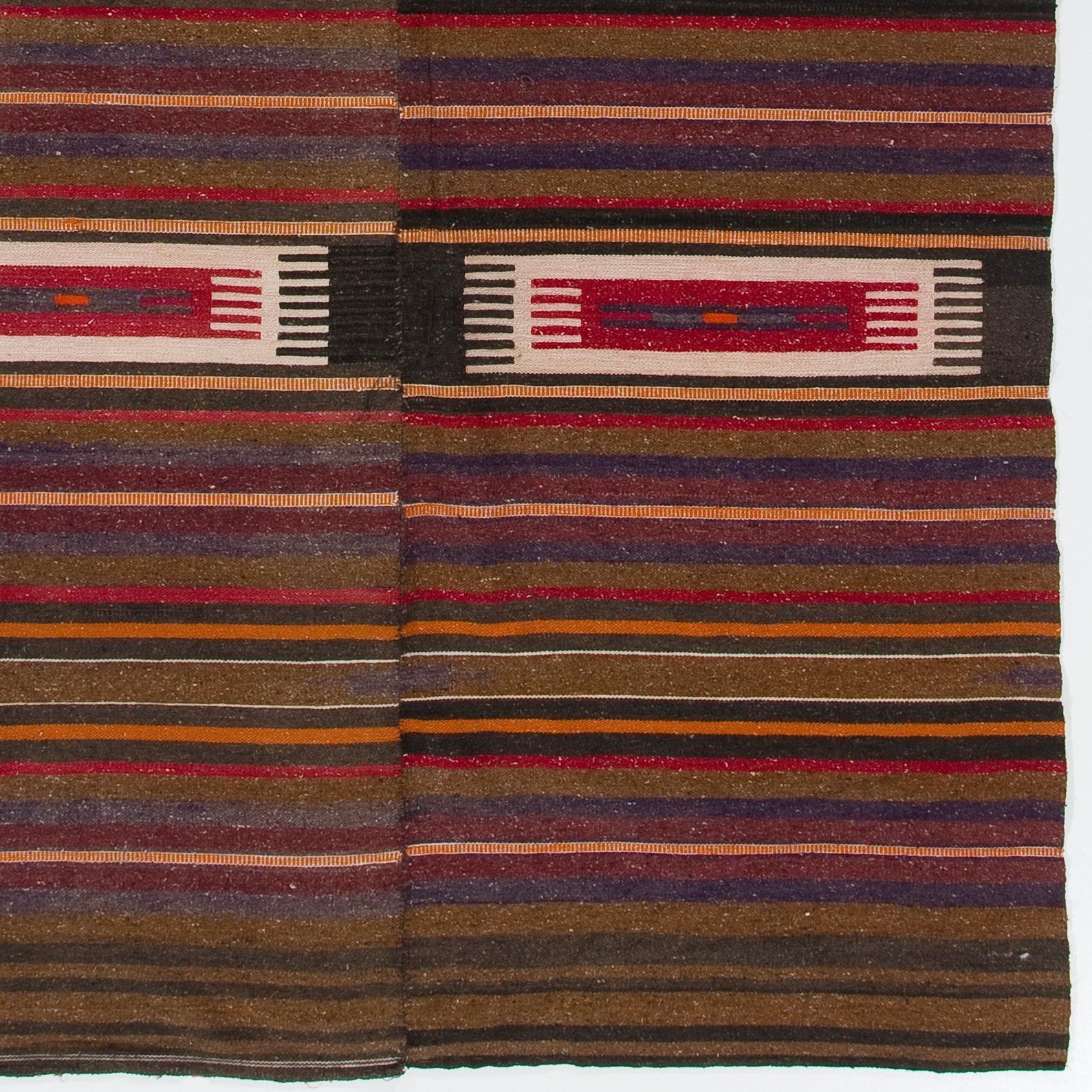 Turkish 4.4x9 ft Nomadic Vintage Anatolian Kilim Rug. Flat-Weave Carpet, 100% Wool For Sale