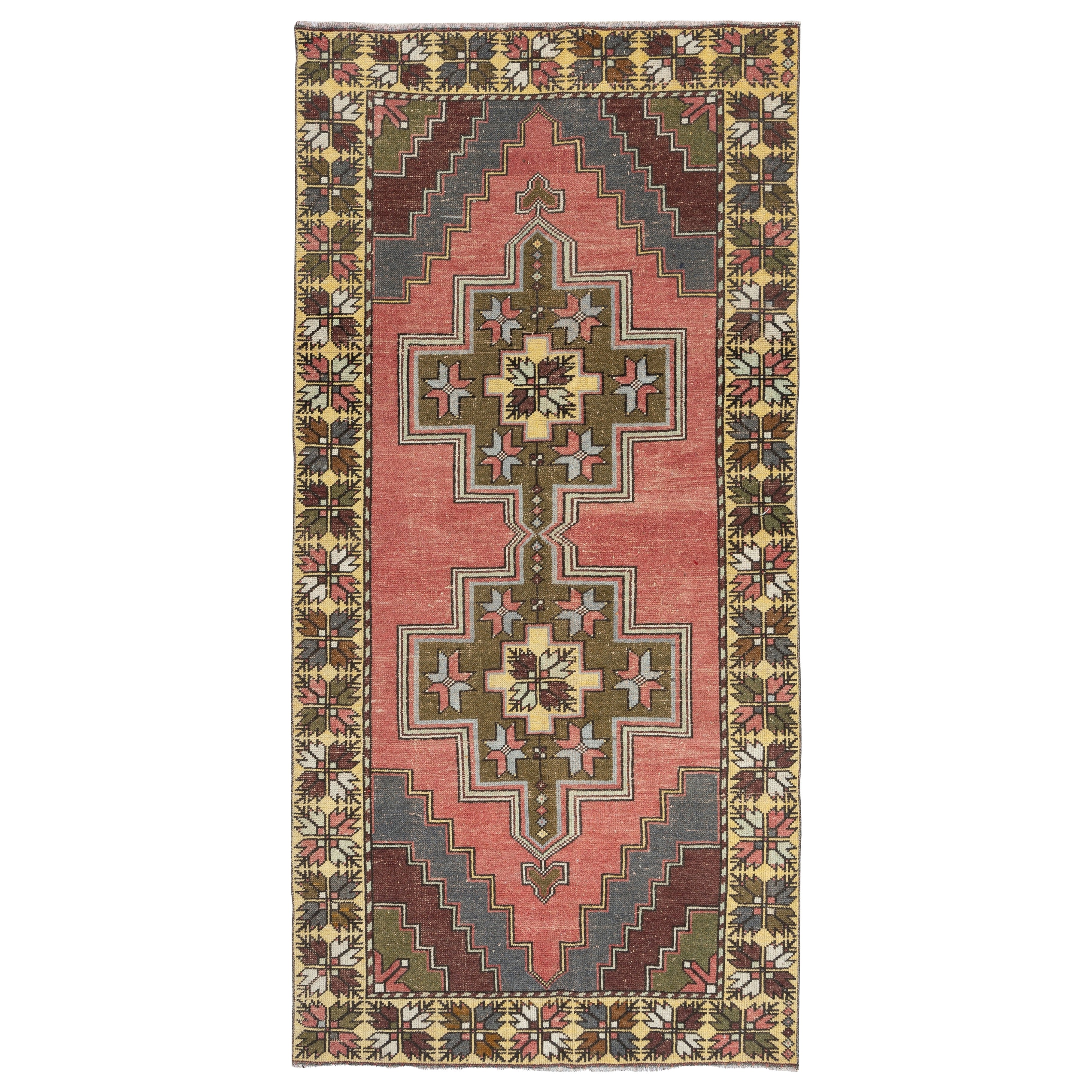 4.4x9 Ft One-of-a-kind Vintage Oriental Rug with Tribal Motifs. 100% Wool