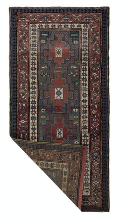 4.4x9.3 Ft Antique Kazak Runner Rug, South Caucasus, Late 19th Century