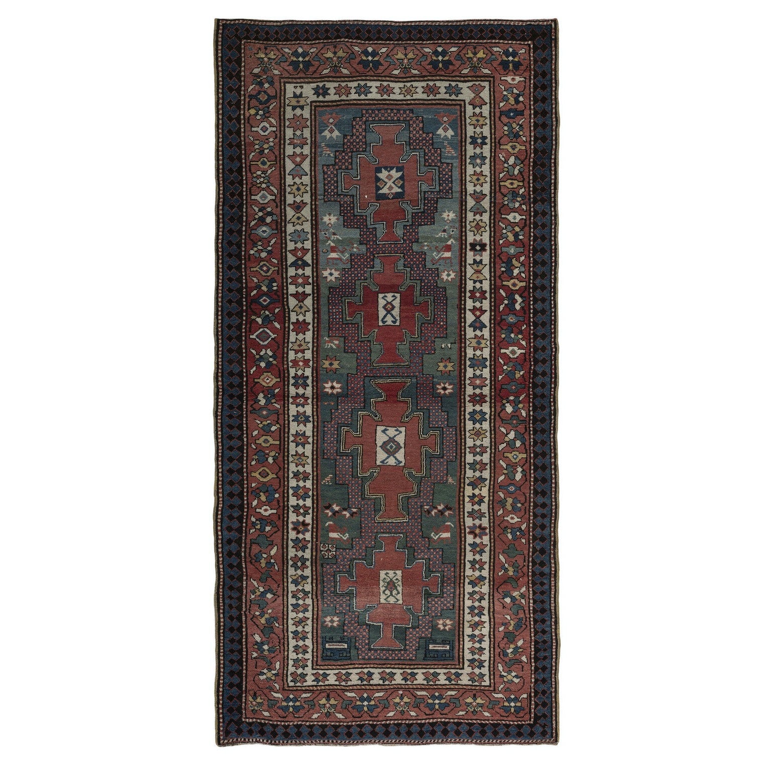 4.4x9.3 Ft Antique Kazak Runner Rug, South Caucasus, Late 19th Century