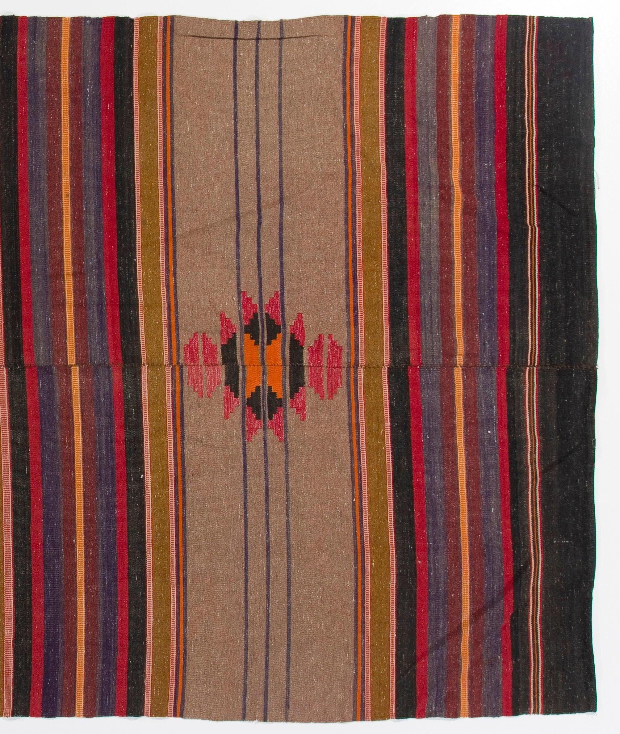 20th Century 4.4x9.3 Ft Vintage Hand-Woven Nomadic Turkish Kilim, Wool Flat-Weave Rug For Sale