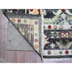 4'4"x9'6" Charcoal Black Afghan Angora Oushak Pop of Color Wool Hand Knotted Rug