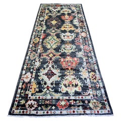 4'4 "x9'6" Negro Carbón Angora Afgana Oushak Pop de Color Lana Alfombra Anudada a Mano