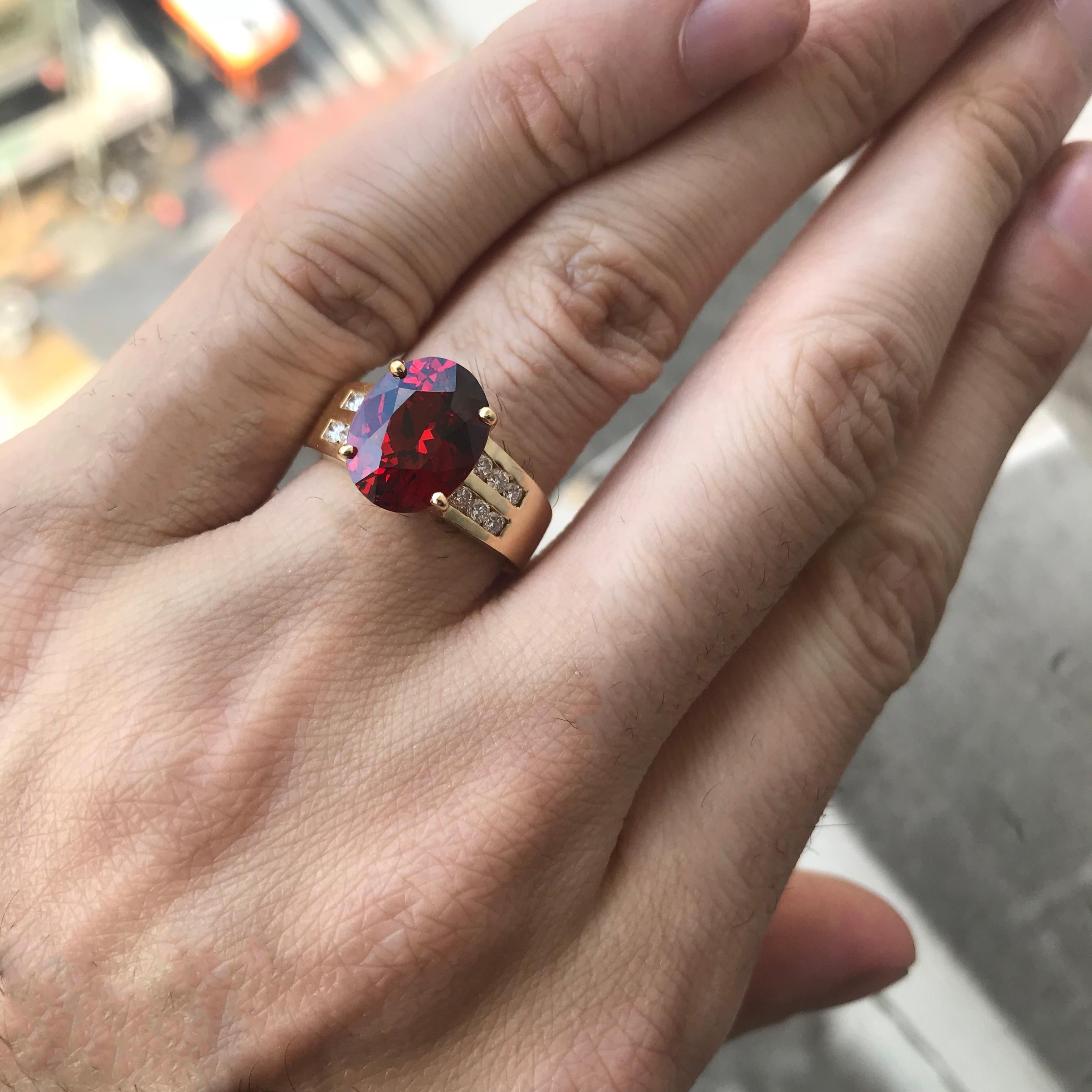 Women's or Men's 4.5 Carat Approximate Oval Red Garnet and Diamond Ring, Ben Dannie For Sale