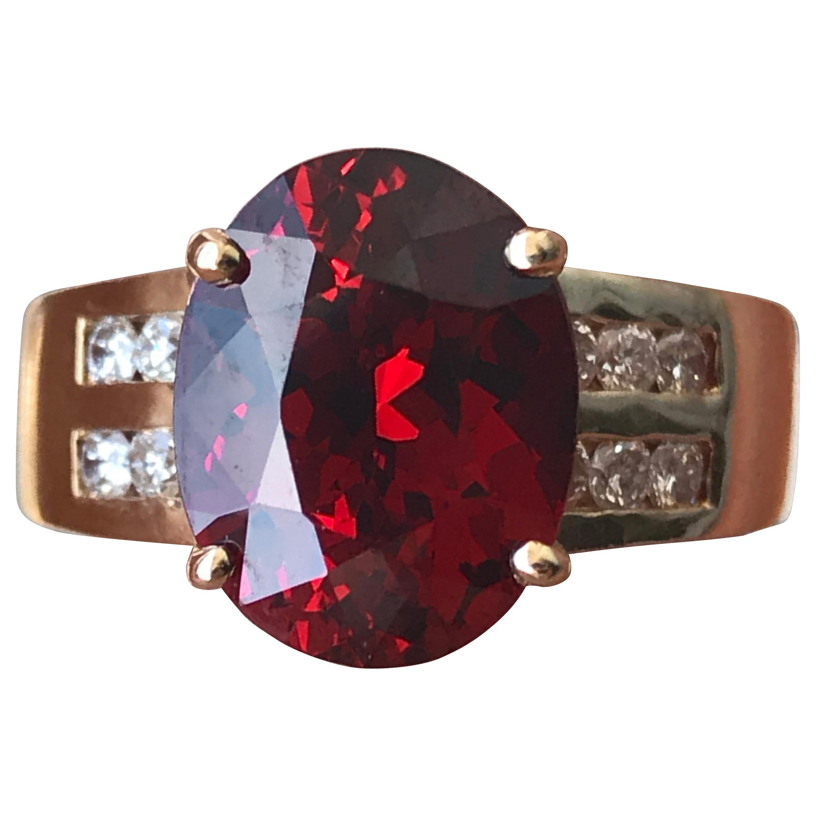 4.5 Carat Approximate Oval Red Garnet and Diamond Ring, Ben Dannie For Sale