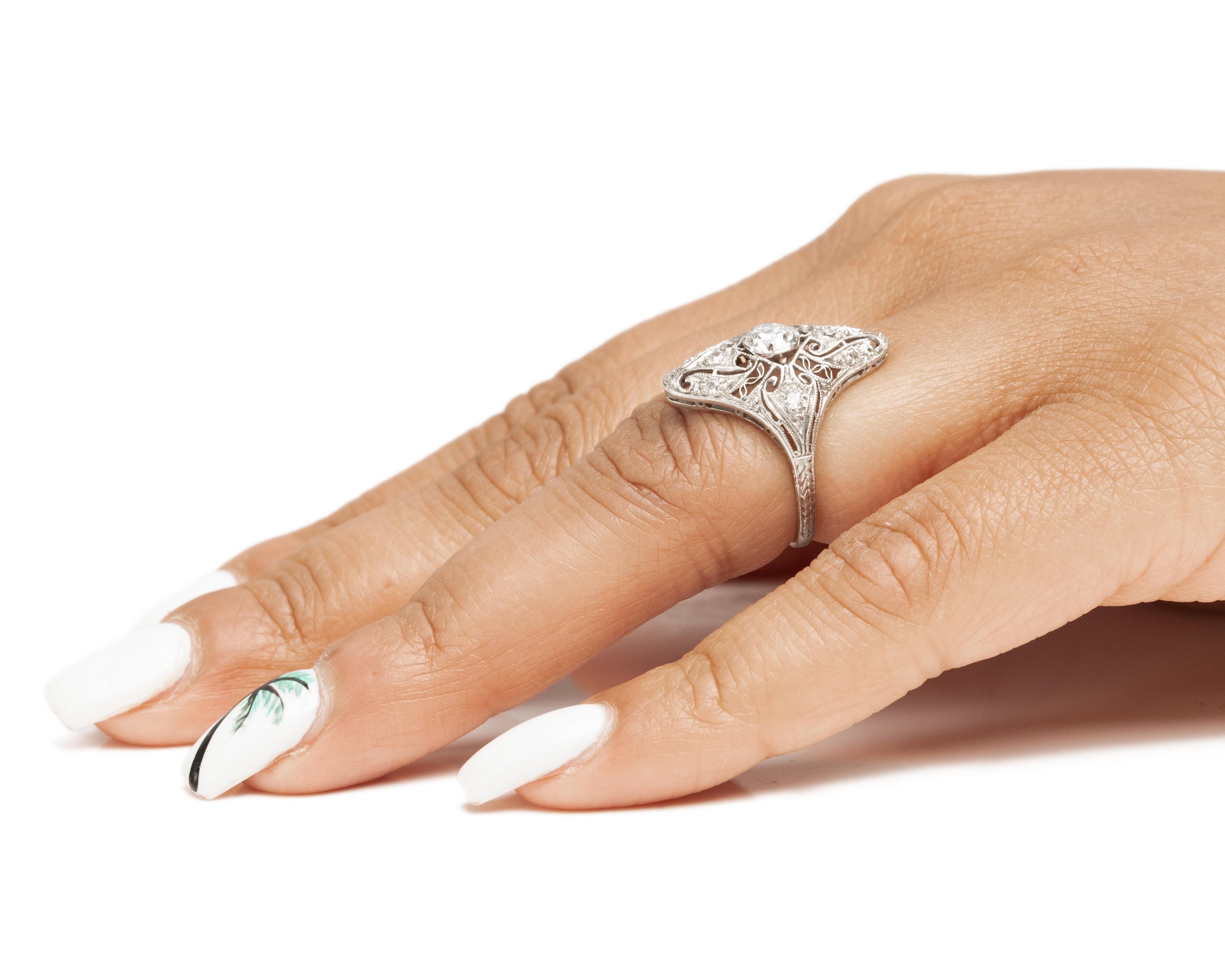 .45 Carat Art Deco Diamond Platinum Engagement Ring For Sale 2