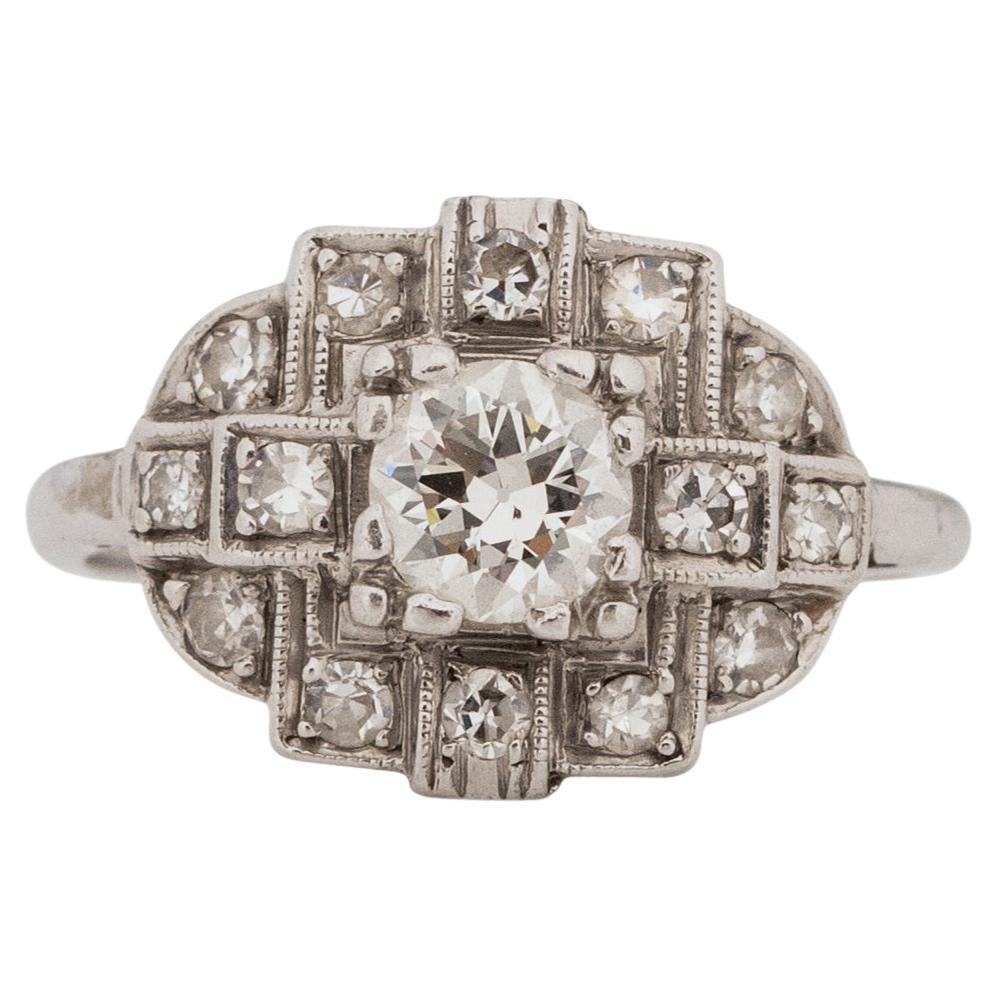 .45 Carat Art Deco Diamond Platinum Engagement Ring For Sale