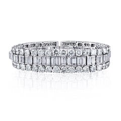 45 Carat Baguette and Round Cut Natural E-F Color Diamond Bracelet in Platinum