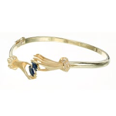 .45 Carat Blue Sapphire Diamond Yellow Gold Bangle Bracelet