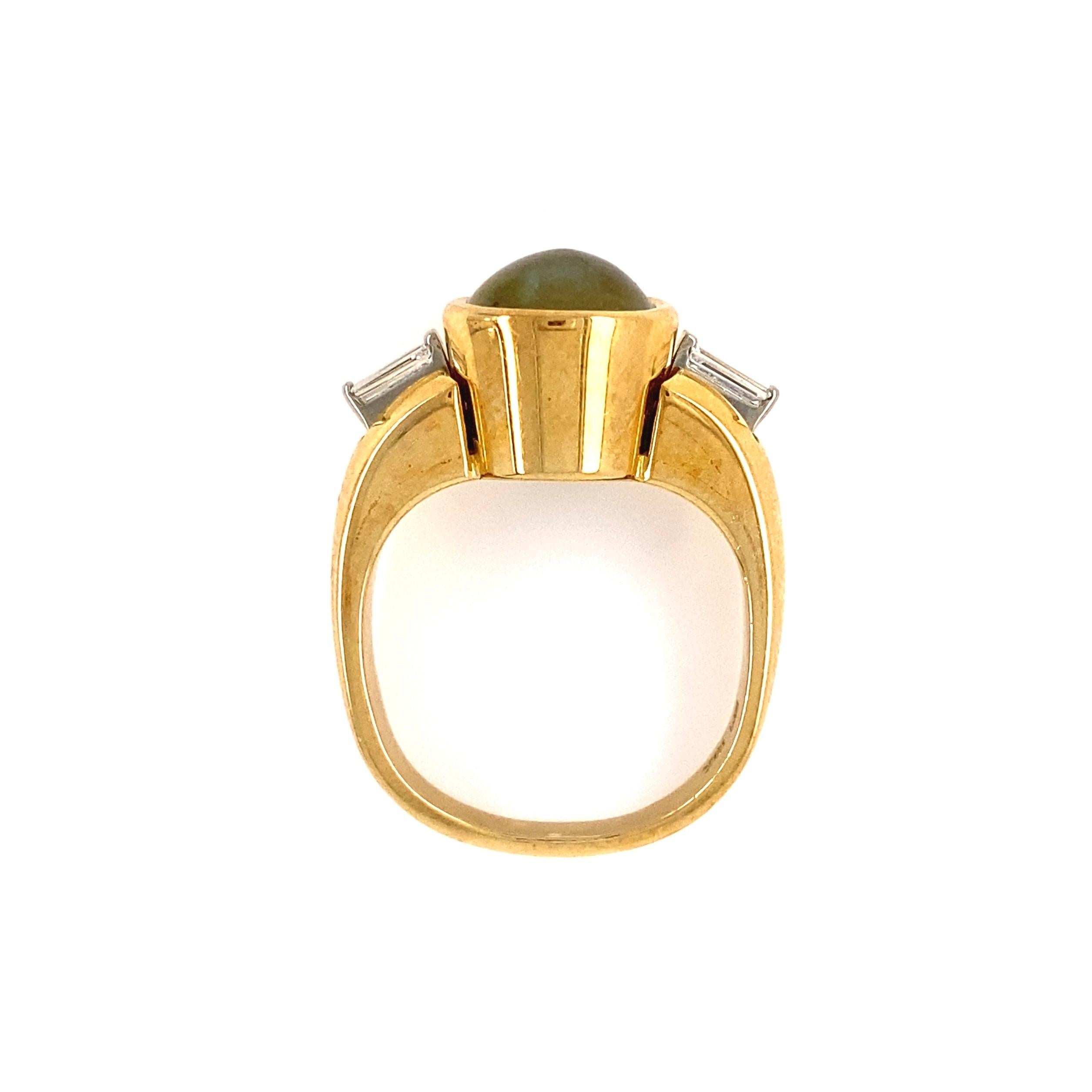 Modernist 4.5 Carat Cat’s Eye Men’s Signet Gold Ring Estate Fine Jewelry