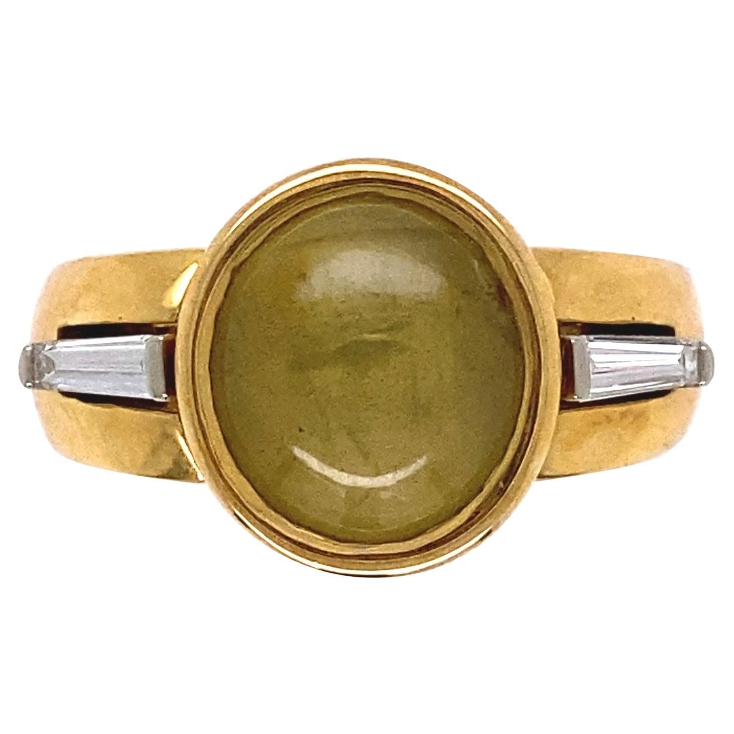 4.5 Carat Cat’s Eye Men’s Signet Gold Ring Estate Fine Jewelry