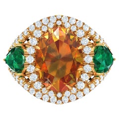 4.5 Carat Citrine Emerald and Diamond Cocktail Yellow Gold Ring