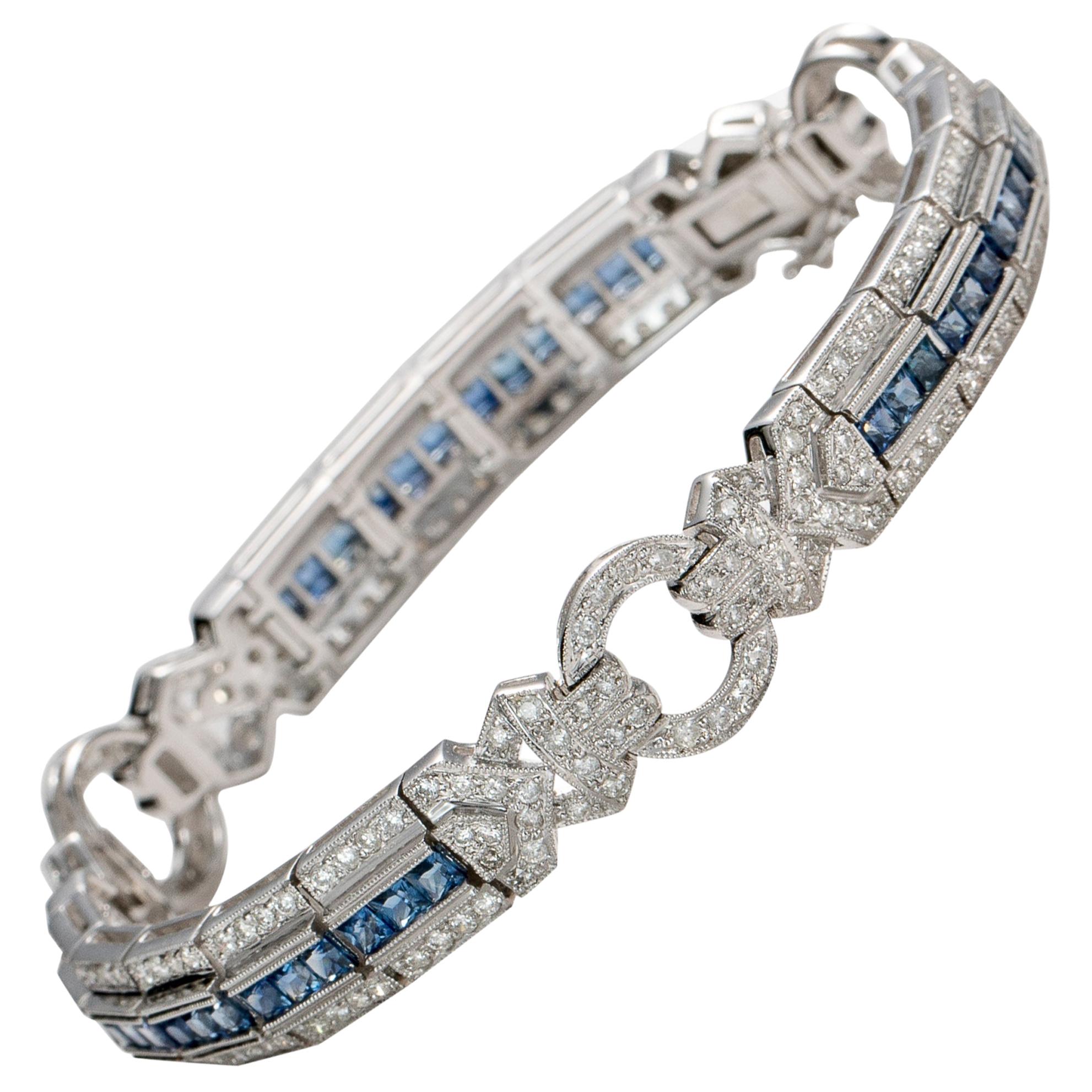 4.5 Carat Diamond and 2 Carat Sapphire Bracelet, 18 Karat Gold