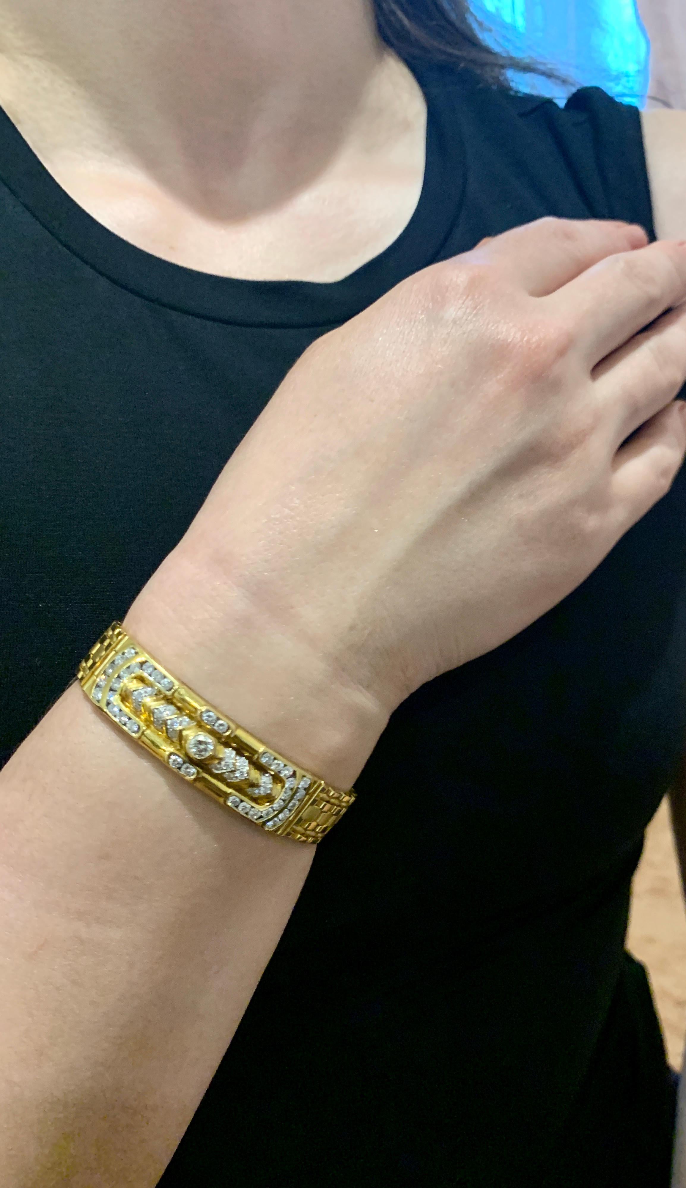 4.5 Carat Diamond Bracelet in 18 Karat Yellow Gold, 62 Grams, Estate, Unisex 11