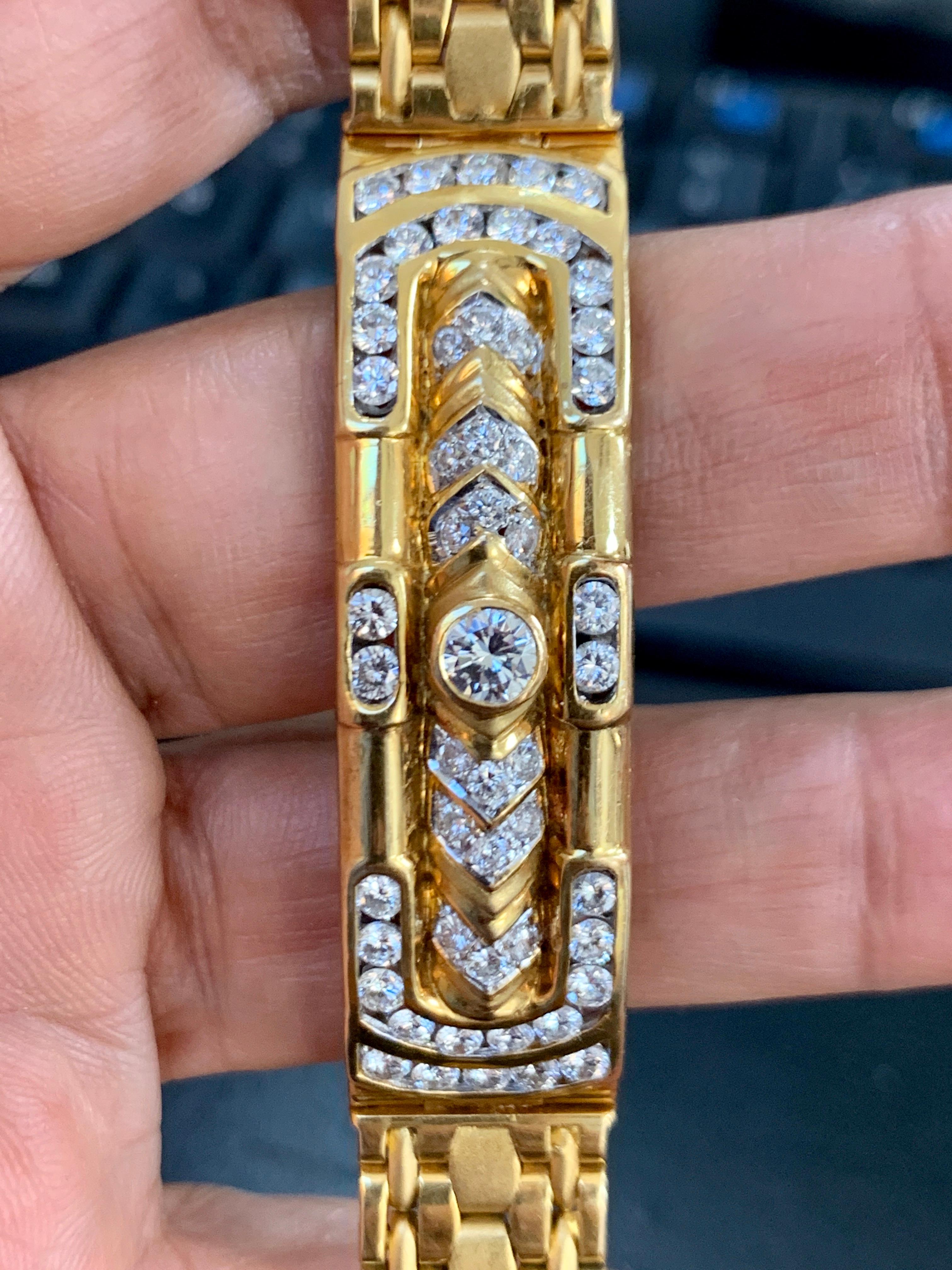 4.5 Carat Diamond Bracelet in 18 Karat Yellow Gold, 62 Grams, Estate, Unisex 2