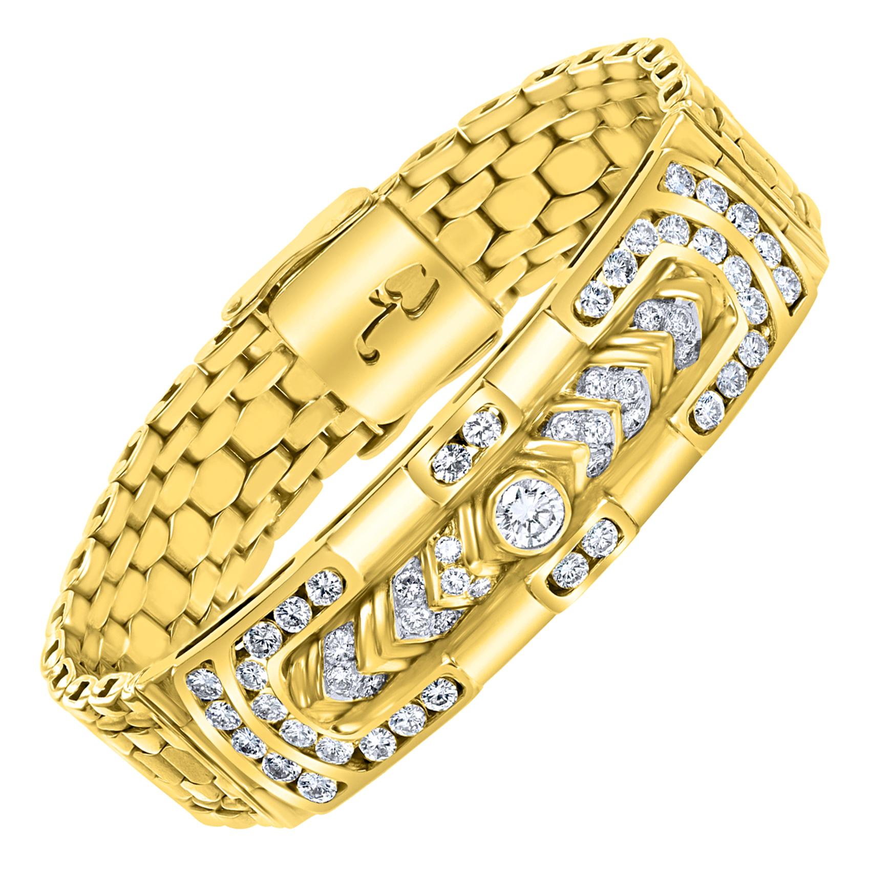 4.5 Carat Diamond Bracelet in 18 Karat Yellow Gold, 62 Grams, Estate, Unisex