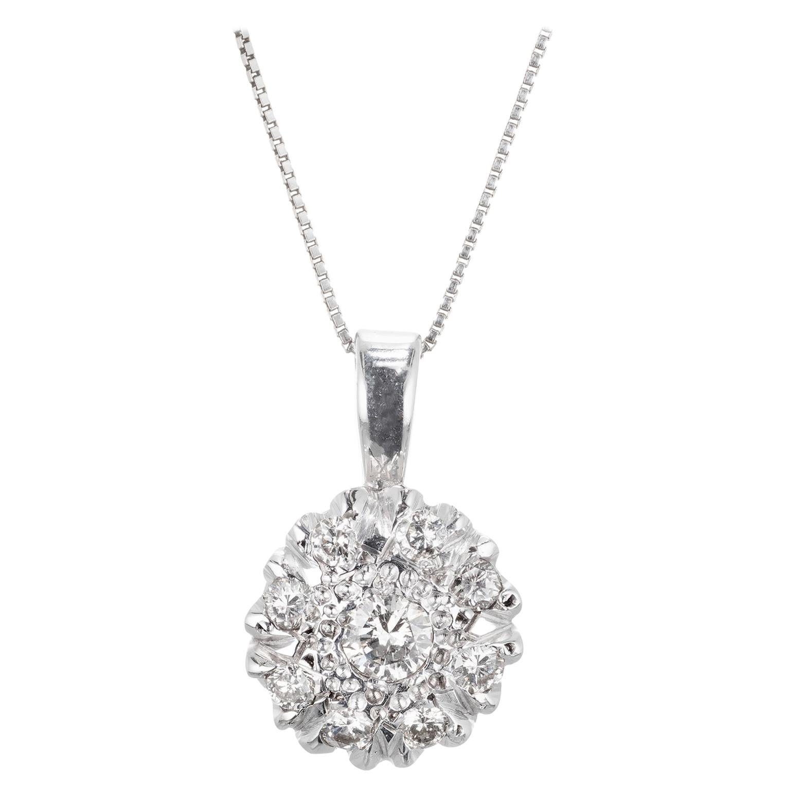 .45 Carat Diamond Cluster White Gold Pendant Necklace For Sale