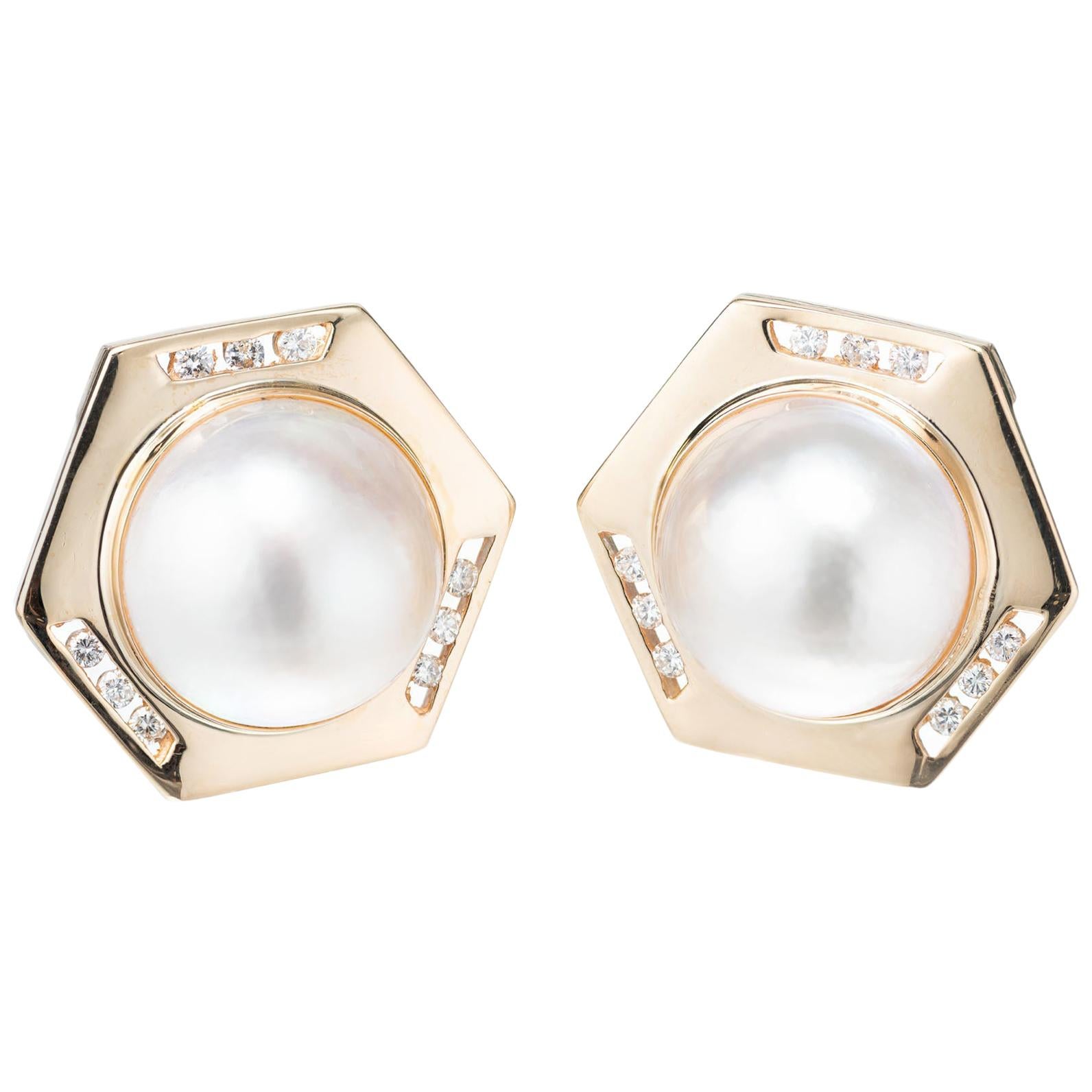 .45 Carat Diamond Mabe Pearl Yellow Gold Earrings For Sale