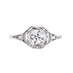 .45 Carat Diamond Old Euro Filigree Gold Engagement Ring