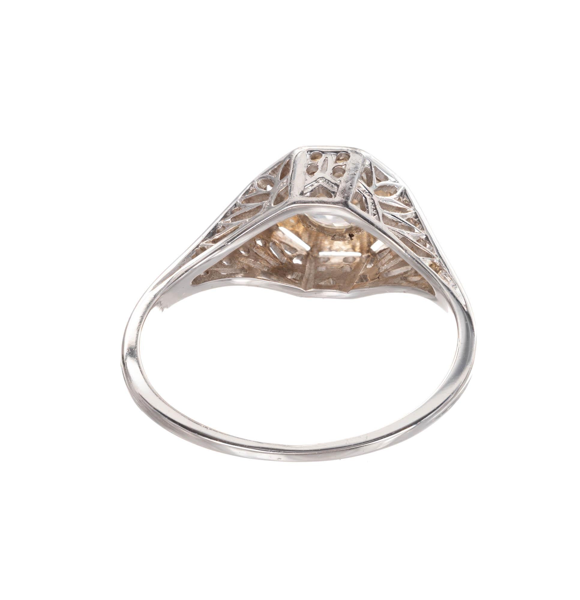 Round Cut .45 Carat Diamond Old Euro Filigree Gold Engagement Ring For Sale