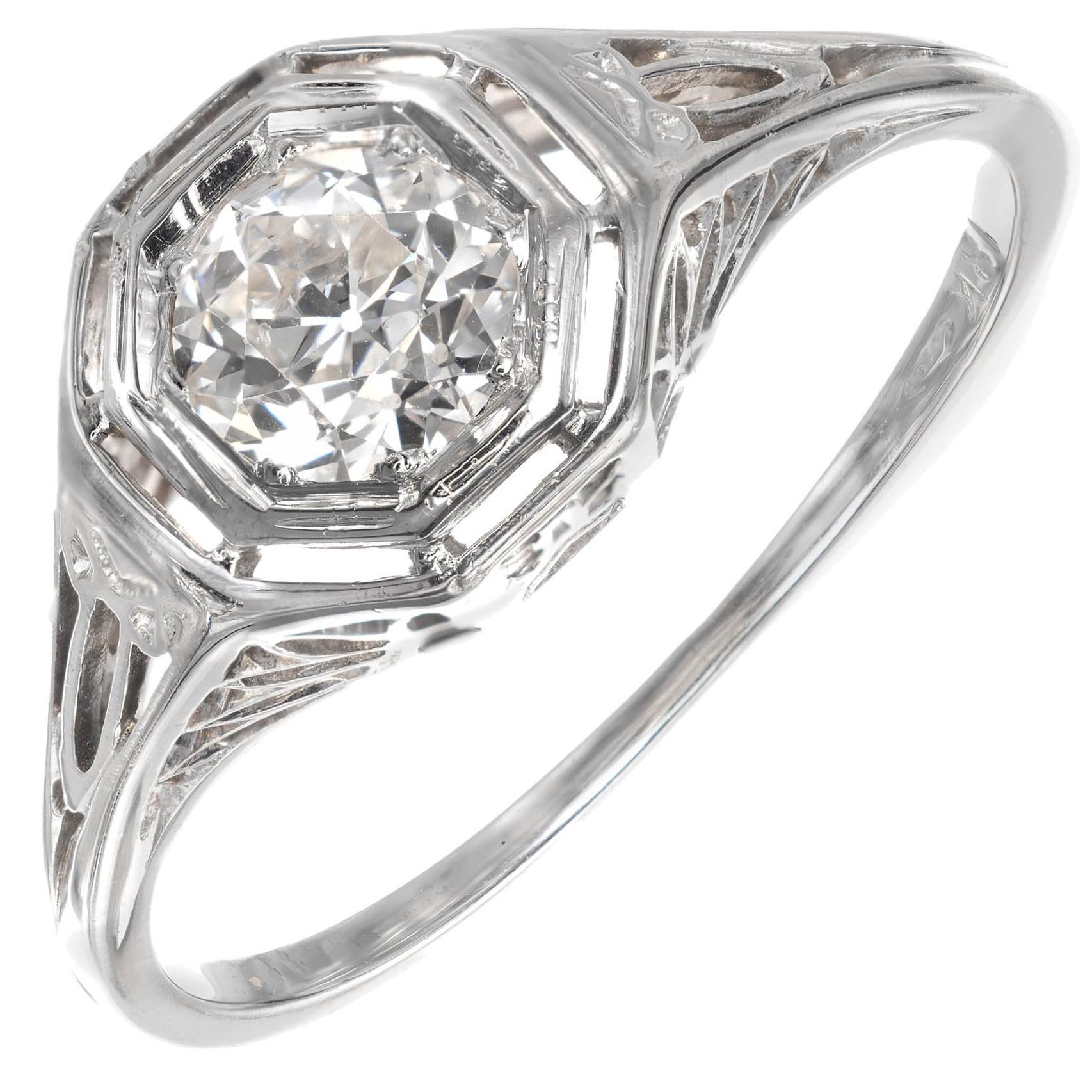 .45 Carat Diamond Old Euro Filigree Gold Engagement Ring