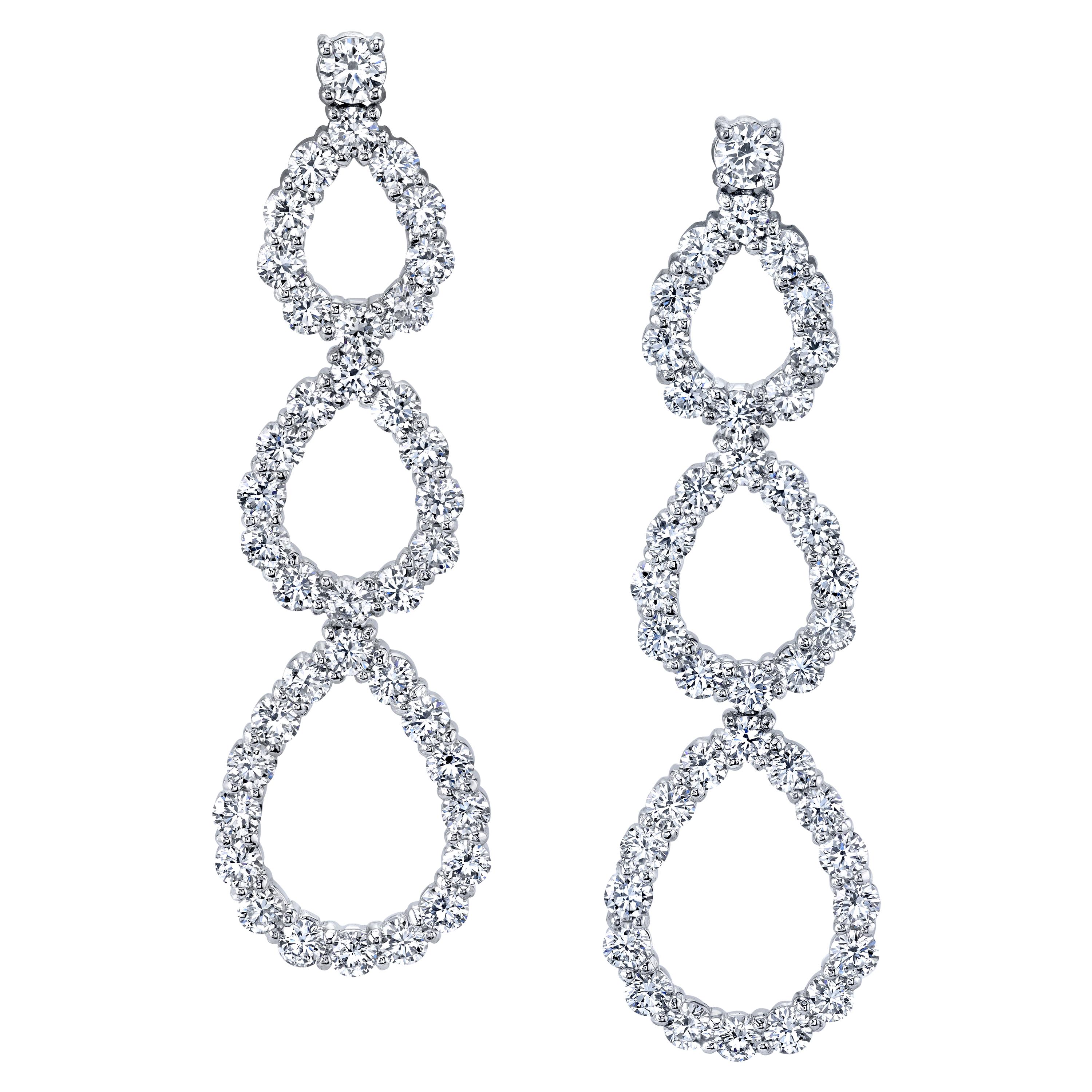4.5 Carat Diamond Triple Pear Drop Earrings For Sale