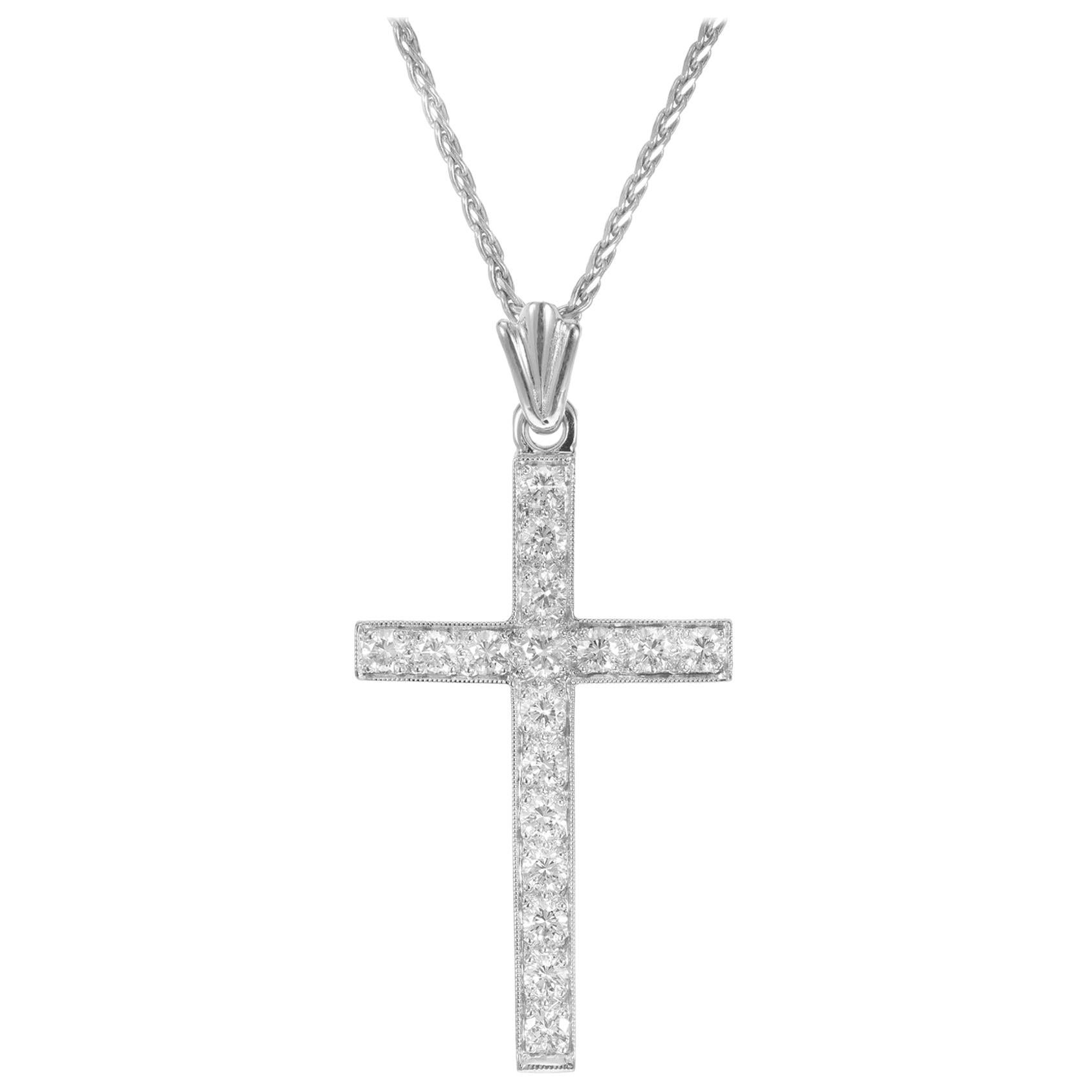 .45 Carat Diamond White Gold Cross Pendant Necklace