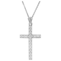 Vintage .45 Carat Diamond White Gold Cross Pendant Necklace