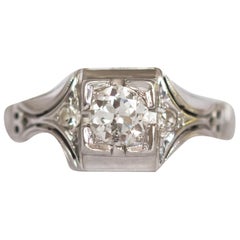 Antique .45 Carat Diamond White Gold Engagement Ring