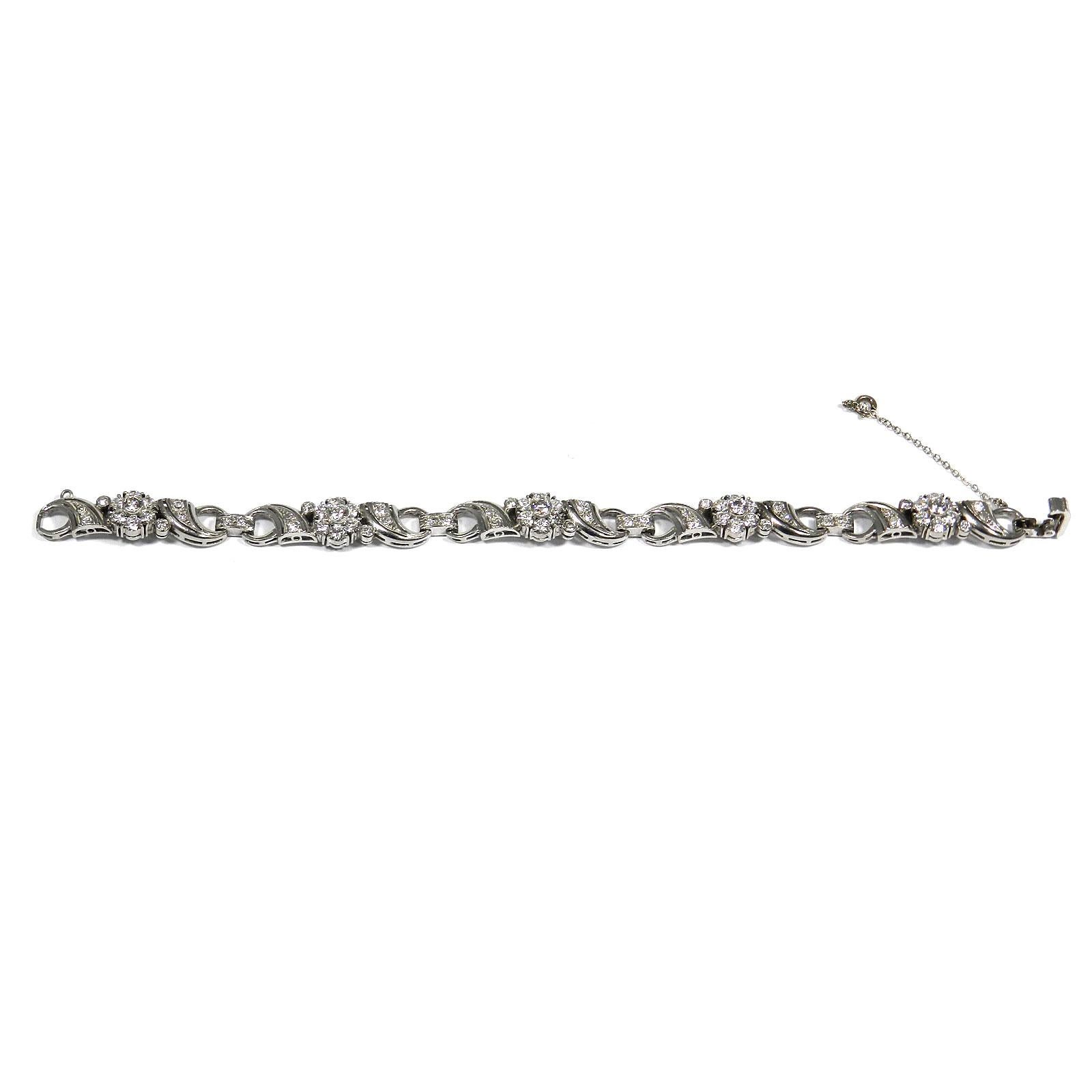 Mixed Cut 4.5 Carat Diamond White Gold Link Bracelet For Sale
