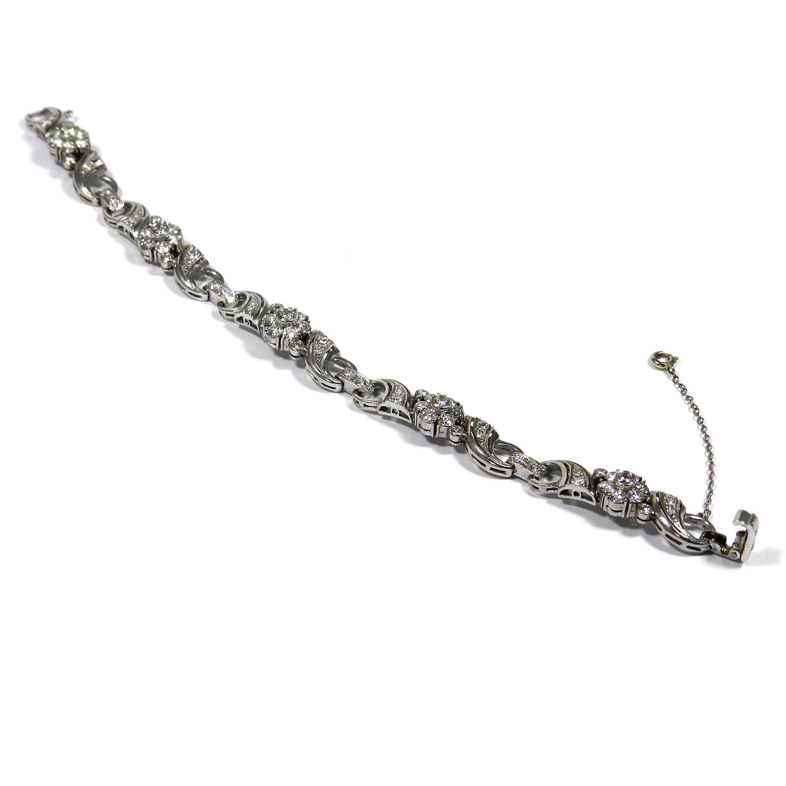 Women's 4.5 Carat Diamond White Gold Link Bracelet For Sale