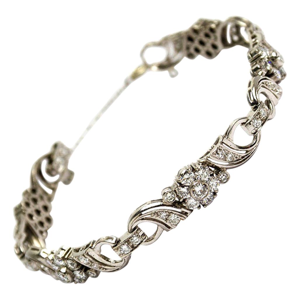 Bracelet à maillons en or blanc avec diamants de 4,5 carats en vente