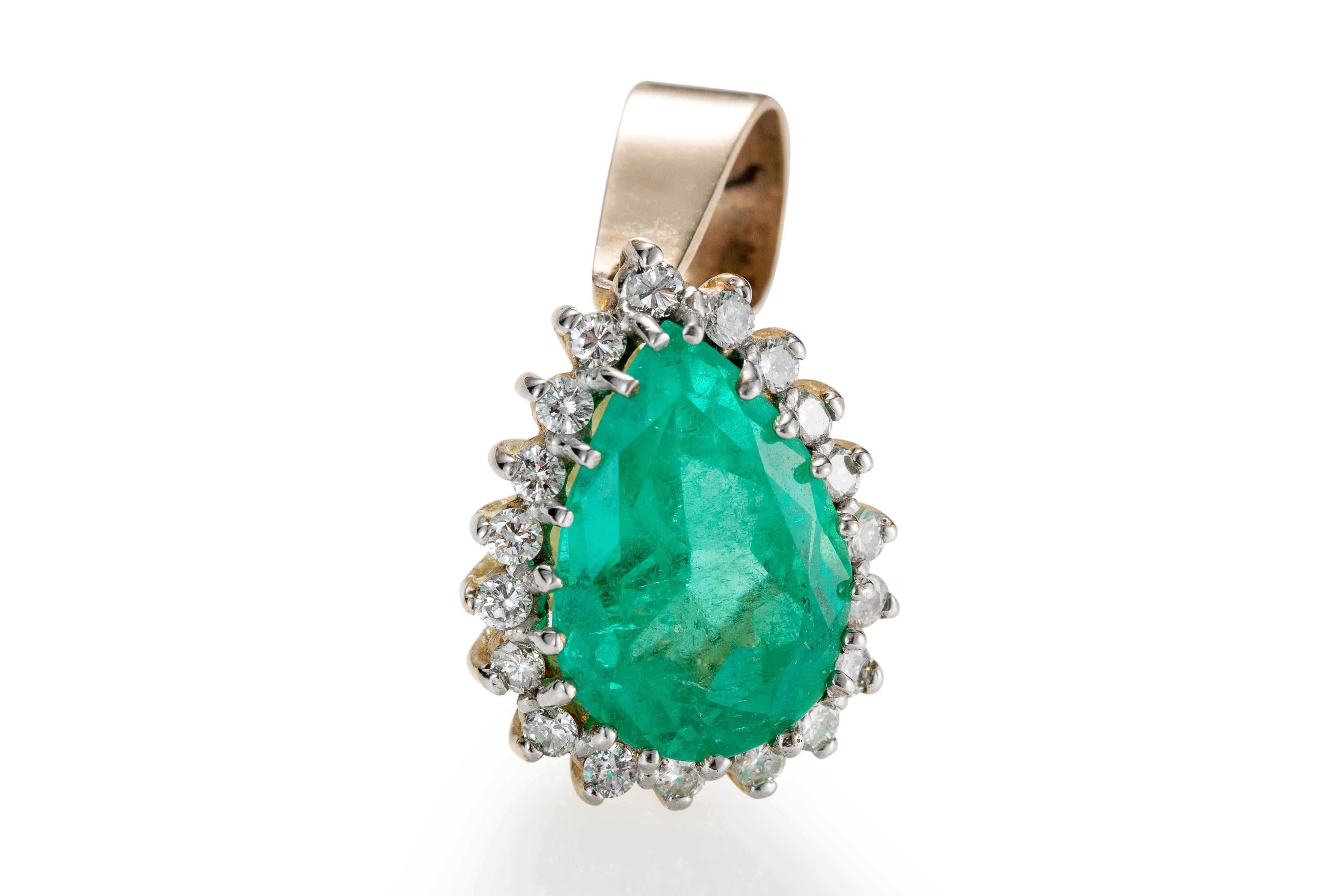 Retro 4.5 Carat Emerald and Diamond Pendant, 18 Karat Gold