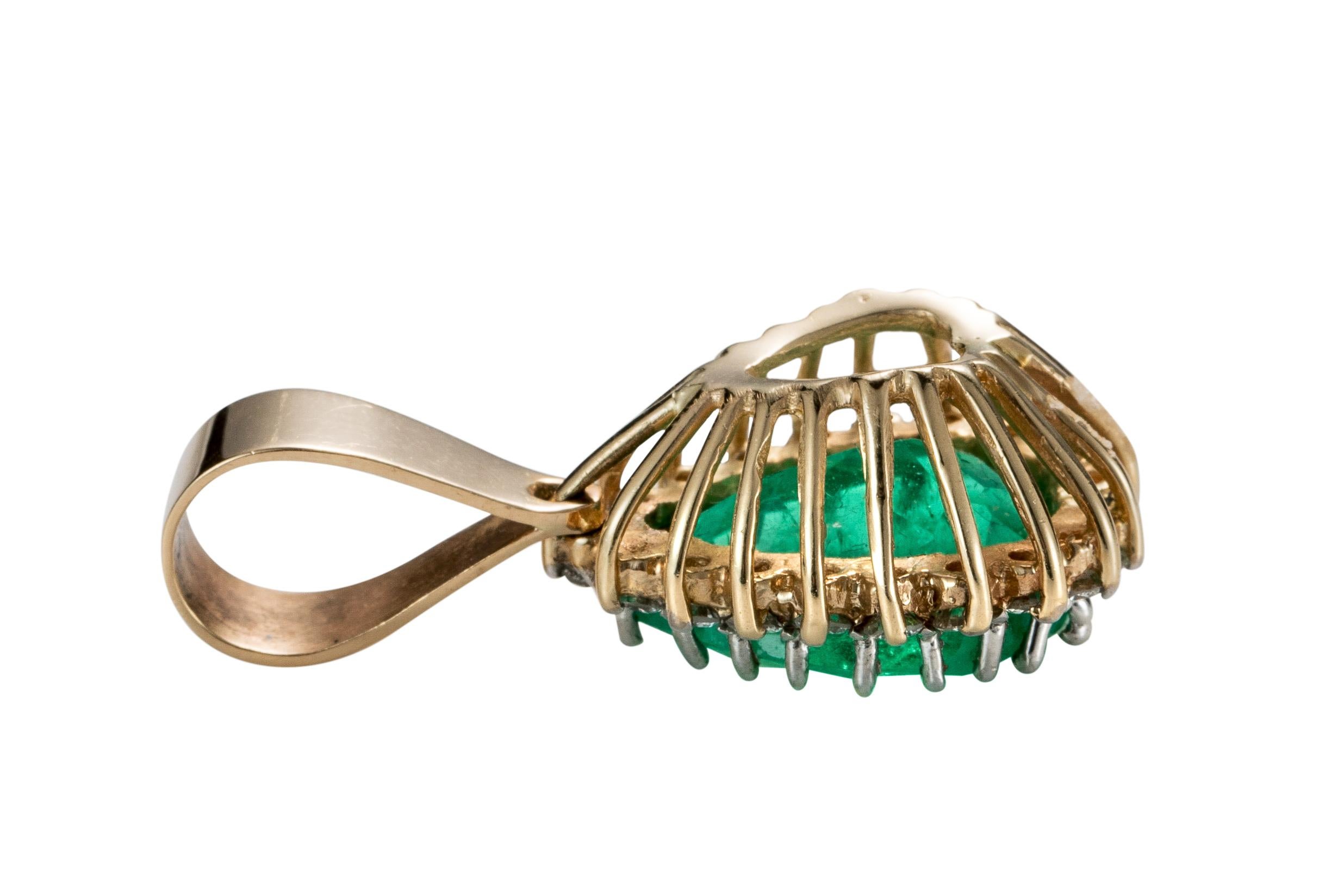 Pear Cut 4.5 Carat Emerald and Diamond Pendant, 18 Karat Gold